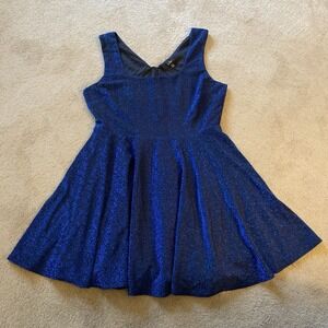 NWT LULUS BEST DATE EVER BLUE METALLIC SKATER MINI DRESS SIZE XL LINED V-NECK